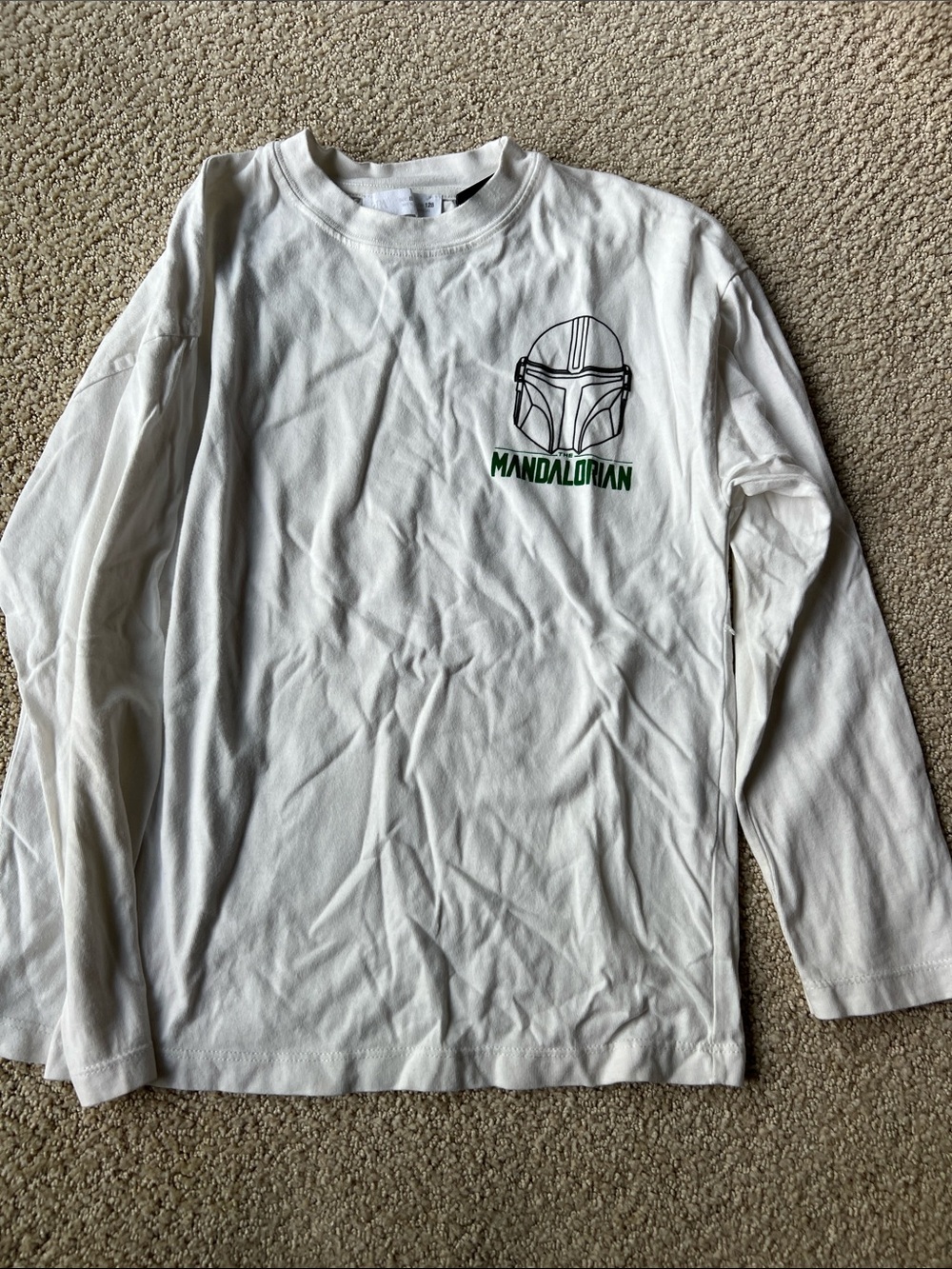 Zara White Long-Sleeve Tee with Green Mandalorian Graphic